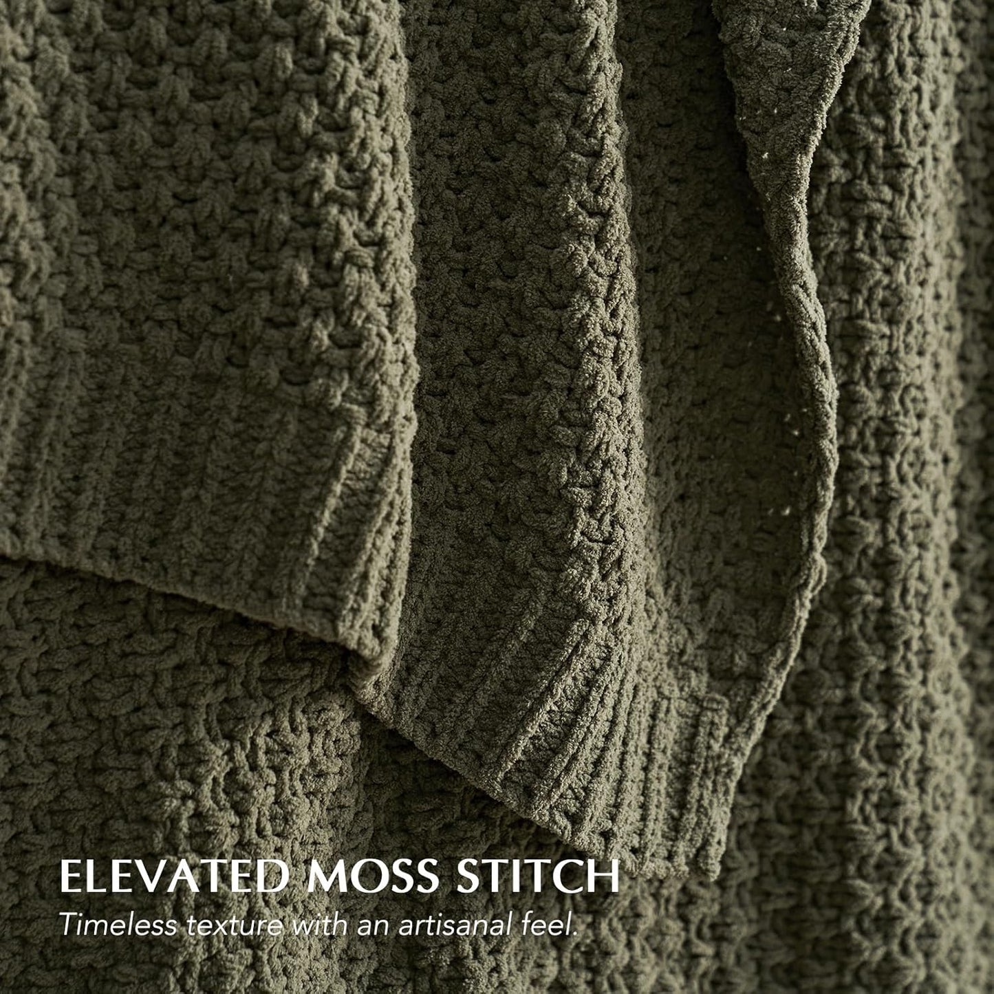 Chunky Chenille Knit Throw Blanket for Couch, Soft Luxurious Moss Stitch Blankets for Bed, Cozy