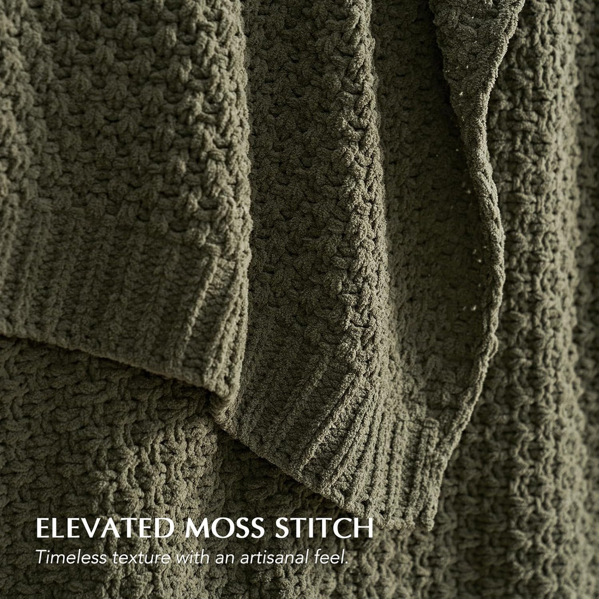 Chunky Chenille Knit Throw Blanket for Couch, Soft Luxurious Moss Stitch Blankets for Bed, Cozy