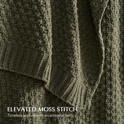 Chunky Chenille Knit Throw Blanket for Couch, Soft Luxurious Moss Stitch Blankets for Bed, Cozy