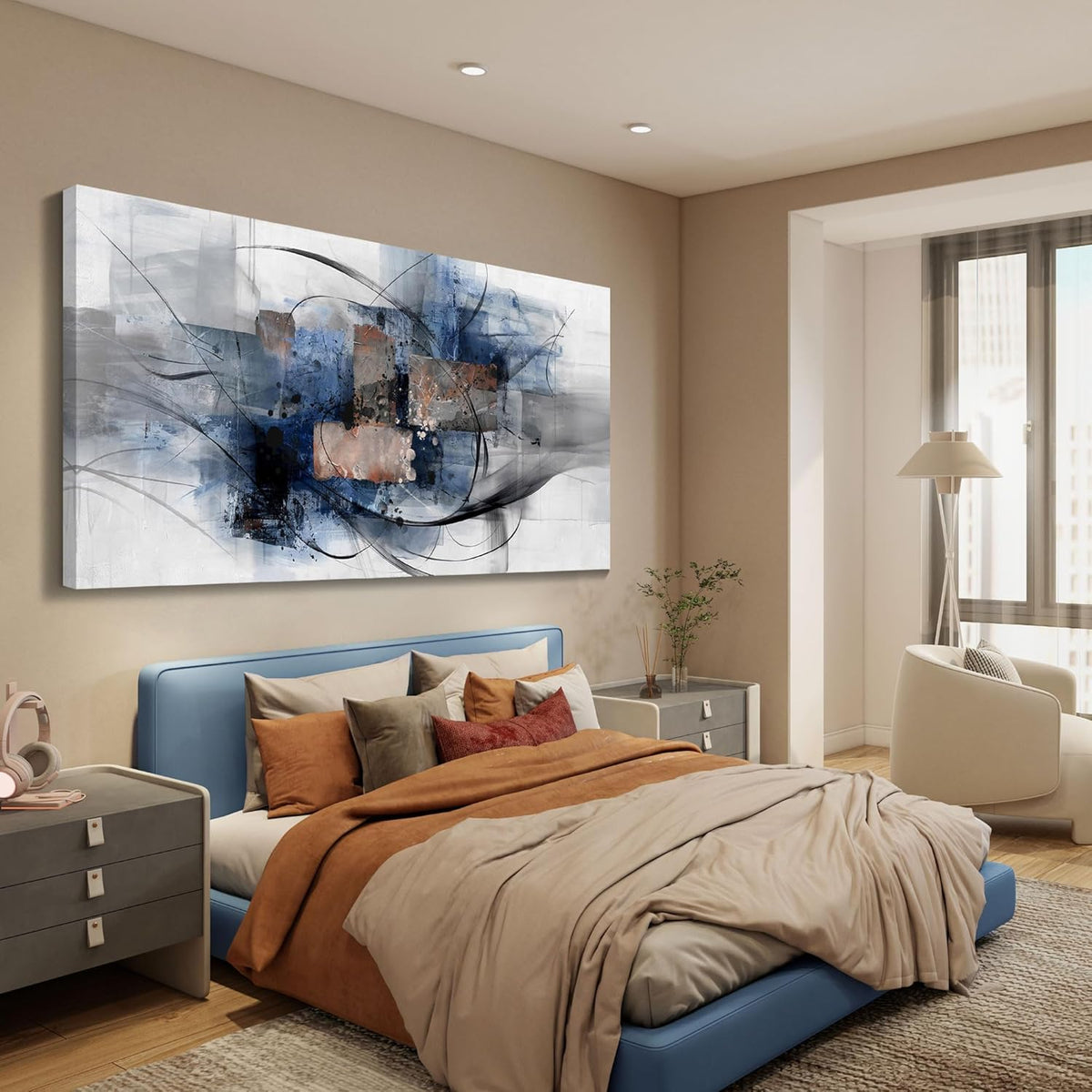 Mofutinpo Black and Blue Wall Art Decor - Abstract Wall Art - Canvas Wall Art for Living Room
