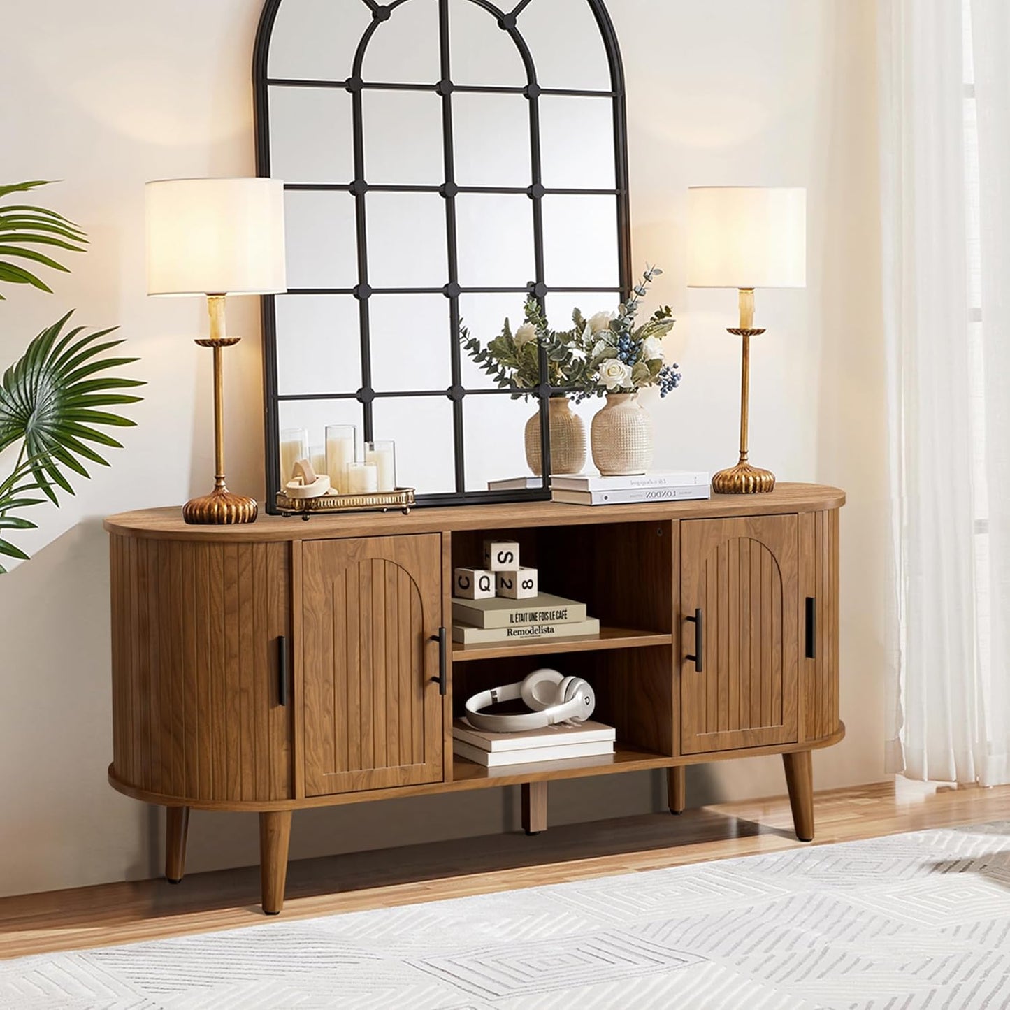 51" Fluted TV Stand, Mid-Century Modern Entertainment Center for Tvs up to 60" with Drawers and
