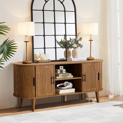 51" Fluted TV Stand, Mid-Century Modern Entertainment Center for Tvs up to 60" with Drawers and