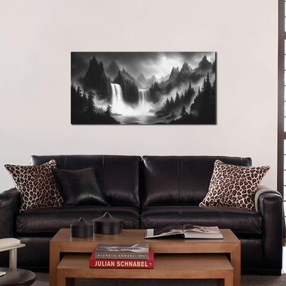 Mountain Wall Pictures for Living Room Decor - Black and White Wall Art Bedroom - Waterfall Canvas