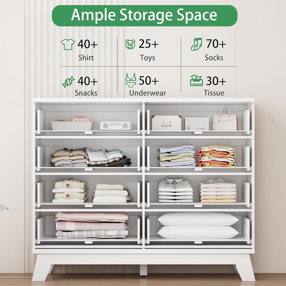 Fluted Dresser for Bedroom with 8 Drawers, 48" Wide Modern Chest of Drawers with Metal Handle