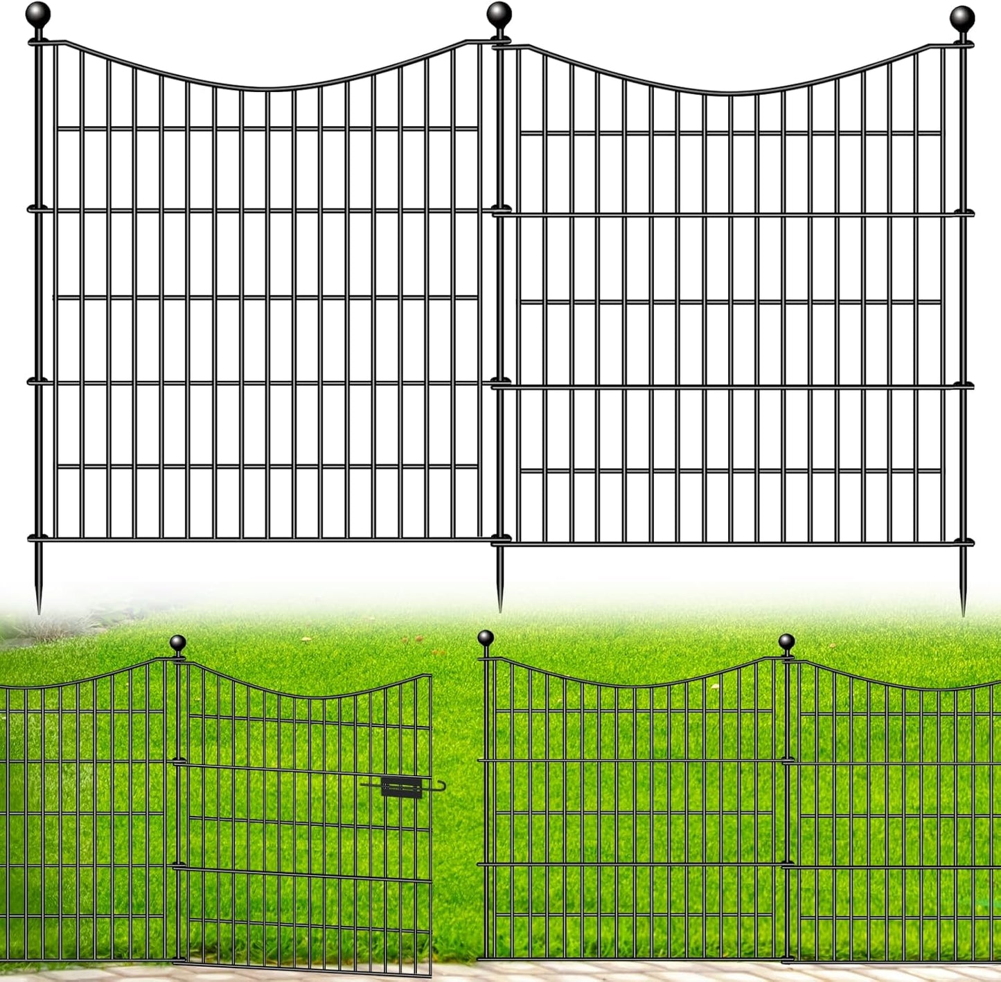 10 Panels Decorative Garden Fence with Gate, 32 in(H) X 23.6 ft(L) No Dig Dog Fence Animal Barrier