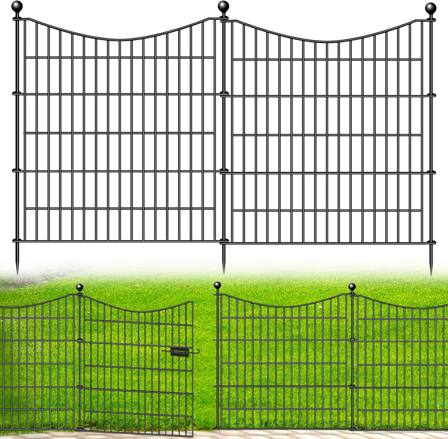 10 Panels Decorative Garden Fence with Gate, 32 in(H) X 23.6 ft(L) No Dig Dog Fence Animal Barrier