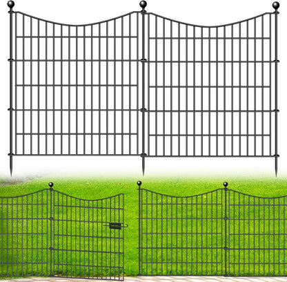 10 Panels Decorative Garden Fence with Gate, 32 in(H) X 23.6 ft(L) No Dig Dog Fence Animal Barrier