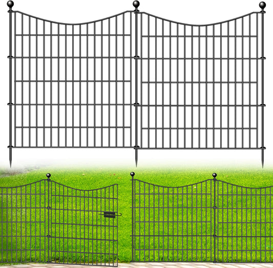 5 Panels Decorative Garden Fence with Gate, 32 in(H) X 12 ft(L) No Dig Dog Fence Animal Barrier