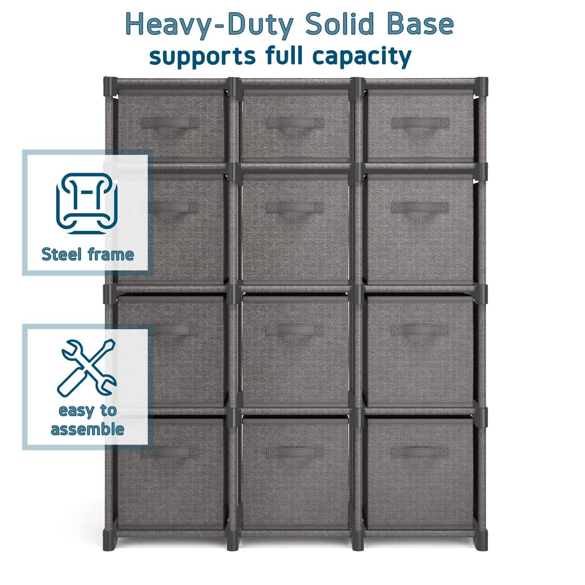 12 Cube Storage Organizer, Gray Storage Cubes Organizer Shelves, Sturdy Cubbies Storage Shelves