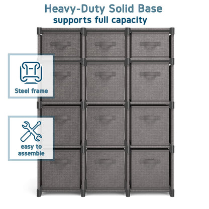 12 Cube Storage Organizer, Gray Storage Cubes Organizer Shelves, Sturdy Cubbies Storage Shelves