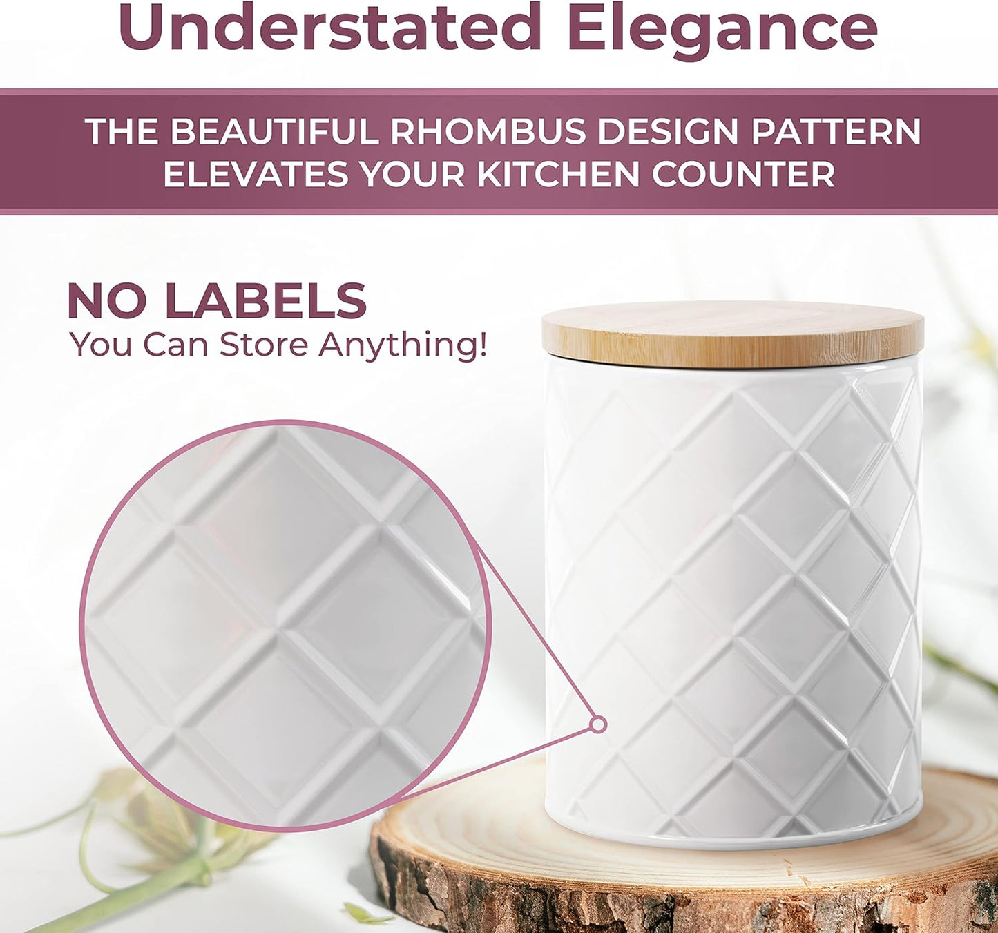 Pebble & Stem® White Metal Canister Set for the Kitchen Counter, Food Canister Set of 4, Airtight