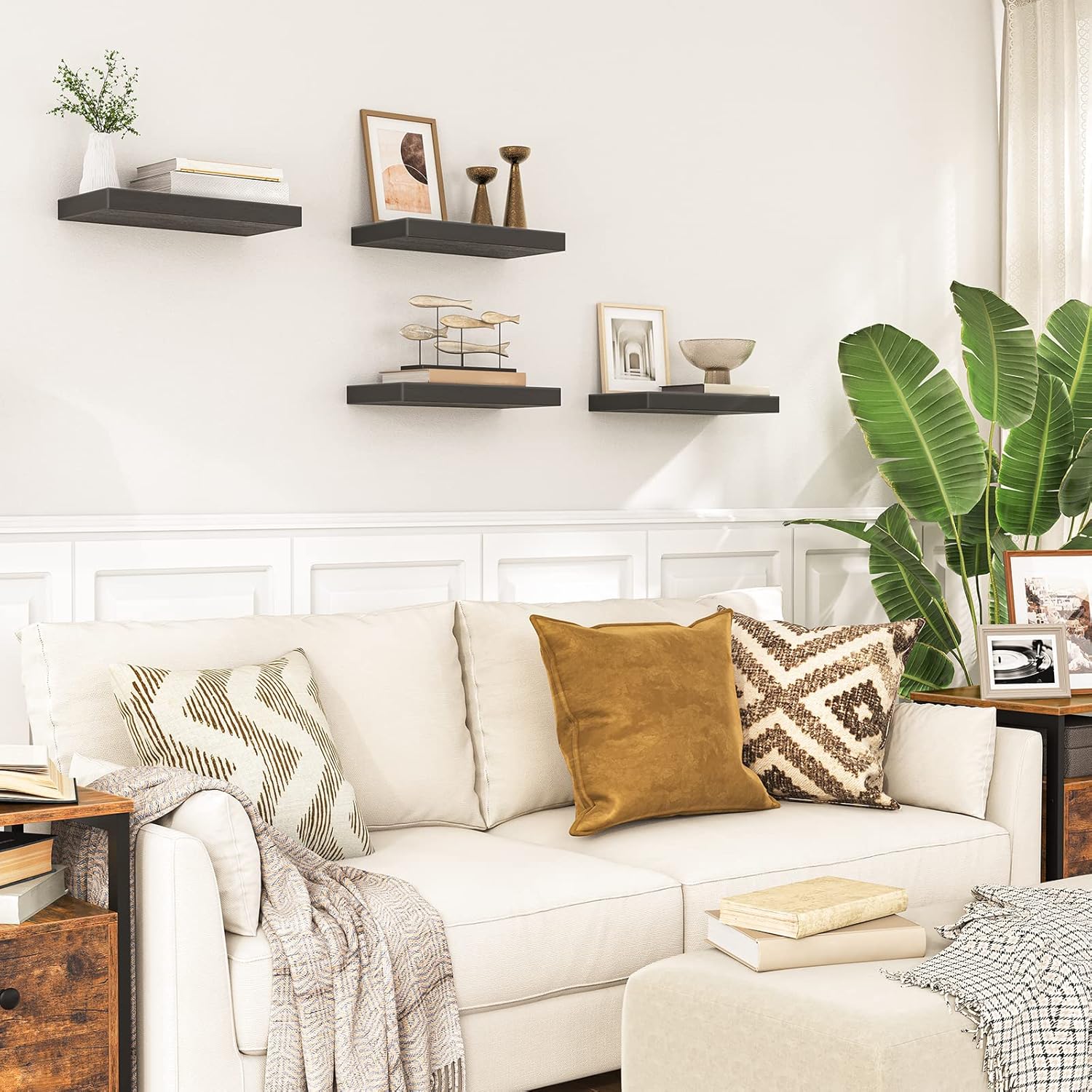 HOOBRO Floating Shelves for Wall, Wall Mounted Shelf Set of 2, 15.7" Hanging Shelf with Invisible