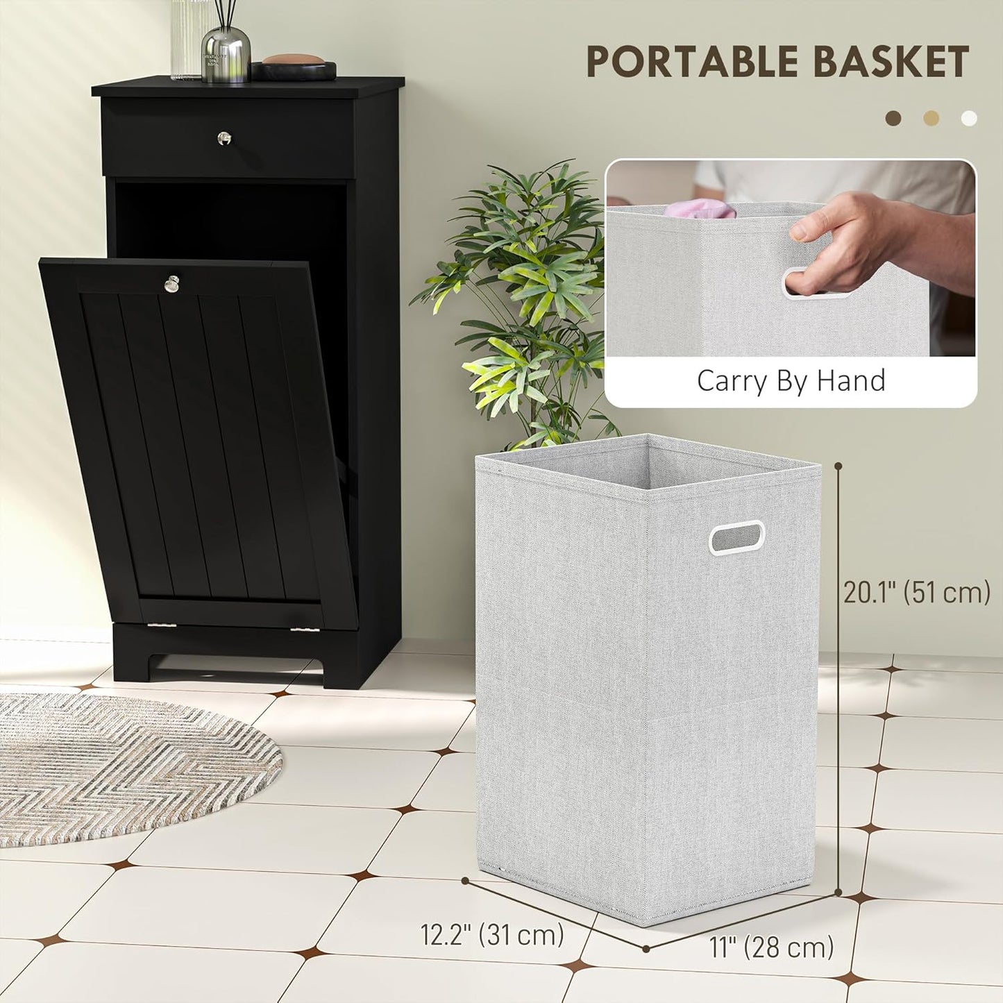 HOMCOM Laundry Hamper with Removable Basket, Tilt Out Hamper with Drawer and Beadboard Door
