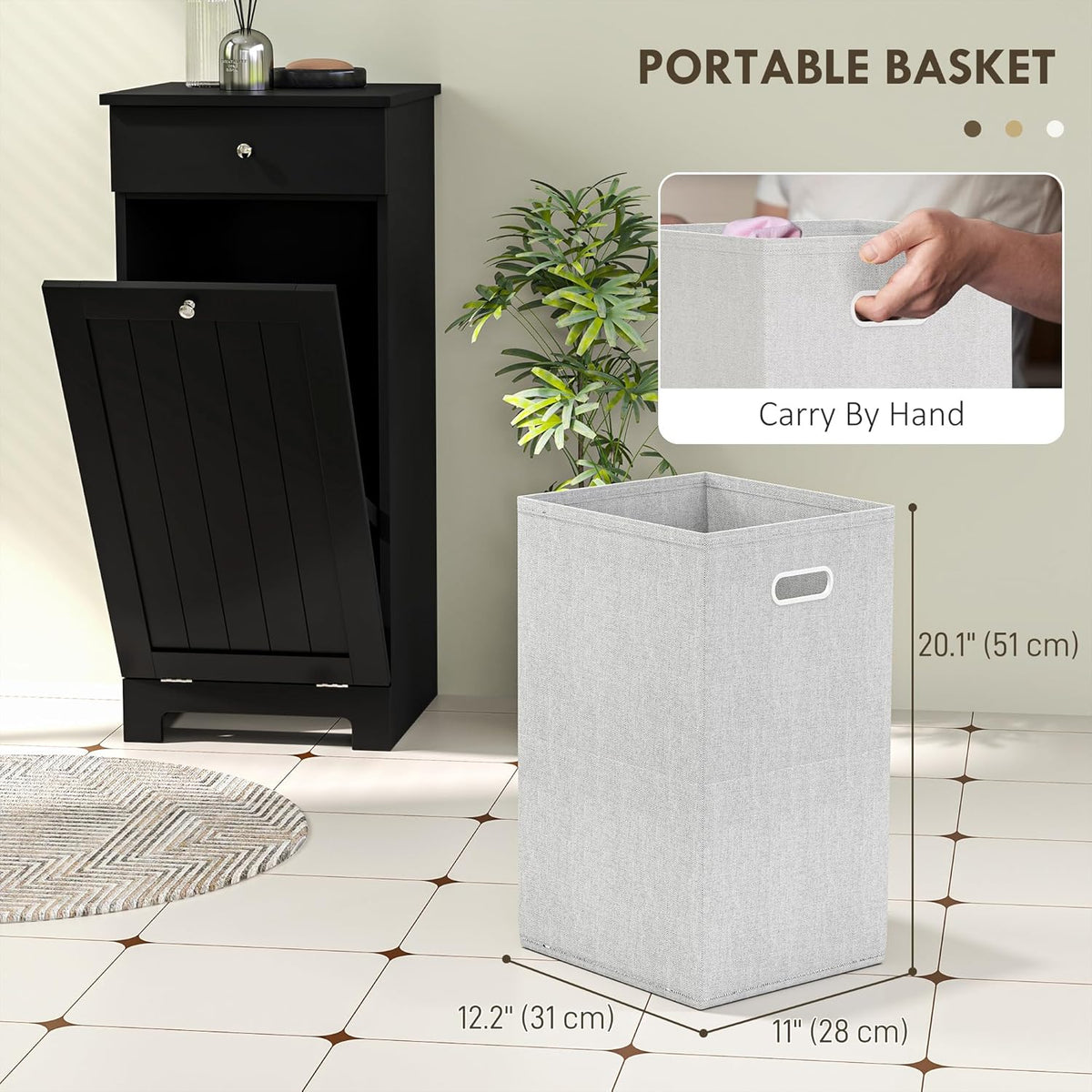 HOMCOM Laundry Hamper with Removable Basket, Tilt Out Hamper with Drawer and Beadboard Door