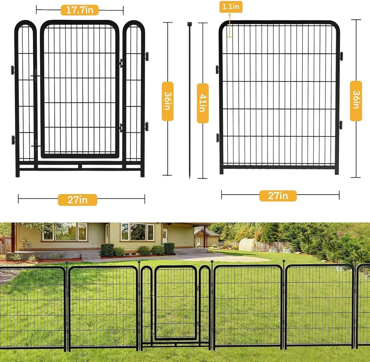 Garden Fencing 36 Inch High, 4 Panels Total 8.9 Ft(L) Dog Fencing Outdoor for Yard, 4 One-Sided