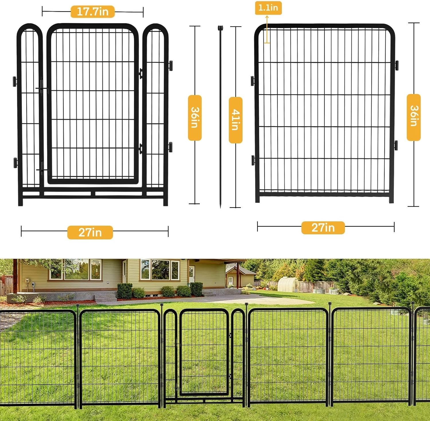 Garden Fencing 36 Inch High, 4 Panels Total 8.9 Ft(L) Dog Fencing Outdoor for Yard, 4 One-Sided