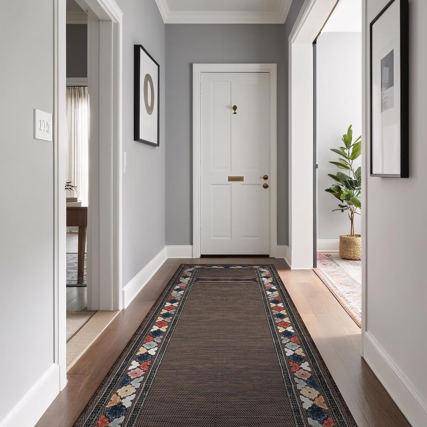 Beverly Rug Outdoor Runner Rug 2x7 Modern Floral Bordered Area Rugs for Indoor and Outdoor Patio
