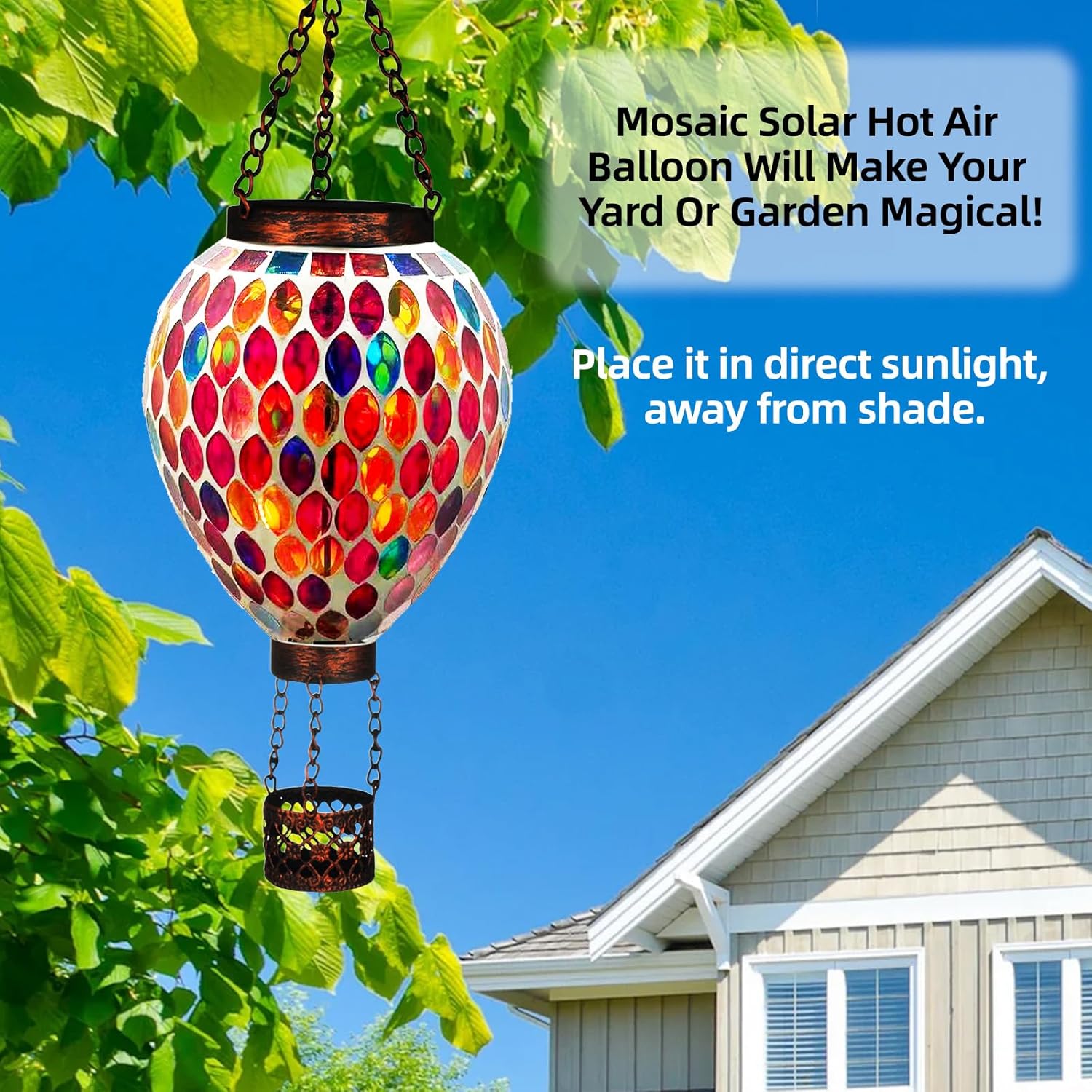 VOREEN Hot Air Balloon Solar Lantern, Mosaic Solar Outdoor Hanging Wind Light, Waterproof, Patio