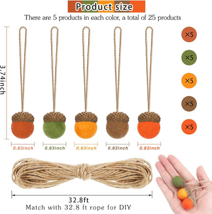 Tatuo 25 Pcs Fall Felt Acorn Ornament Hanging Wool Felted Acorn Garland for Fall Tree Ornament