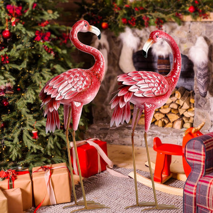 Kircust Flamingo Garden Statues and Sculptures, Metal Birds Yard Art Outdoor Statue, Large Pink