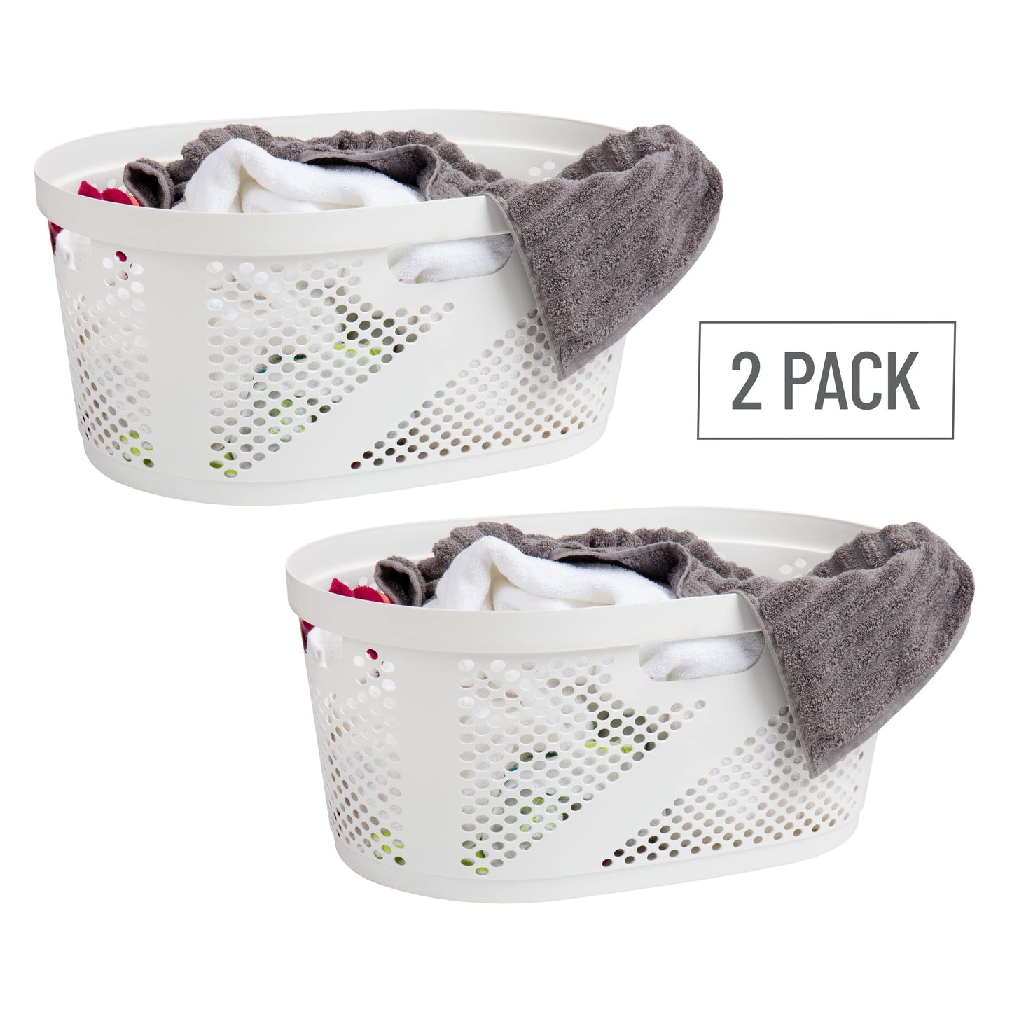 Mind Reader 40L Ventilated Laundry Baskets, Lightweight Clothes Hamper with Cutout Handles for