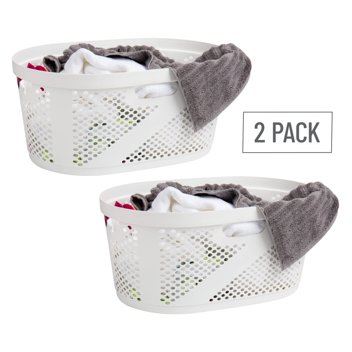Mind Reader 40L Ventilated Laundry Baskets, Lightweight Clothes Hamper with Cutout Handles for