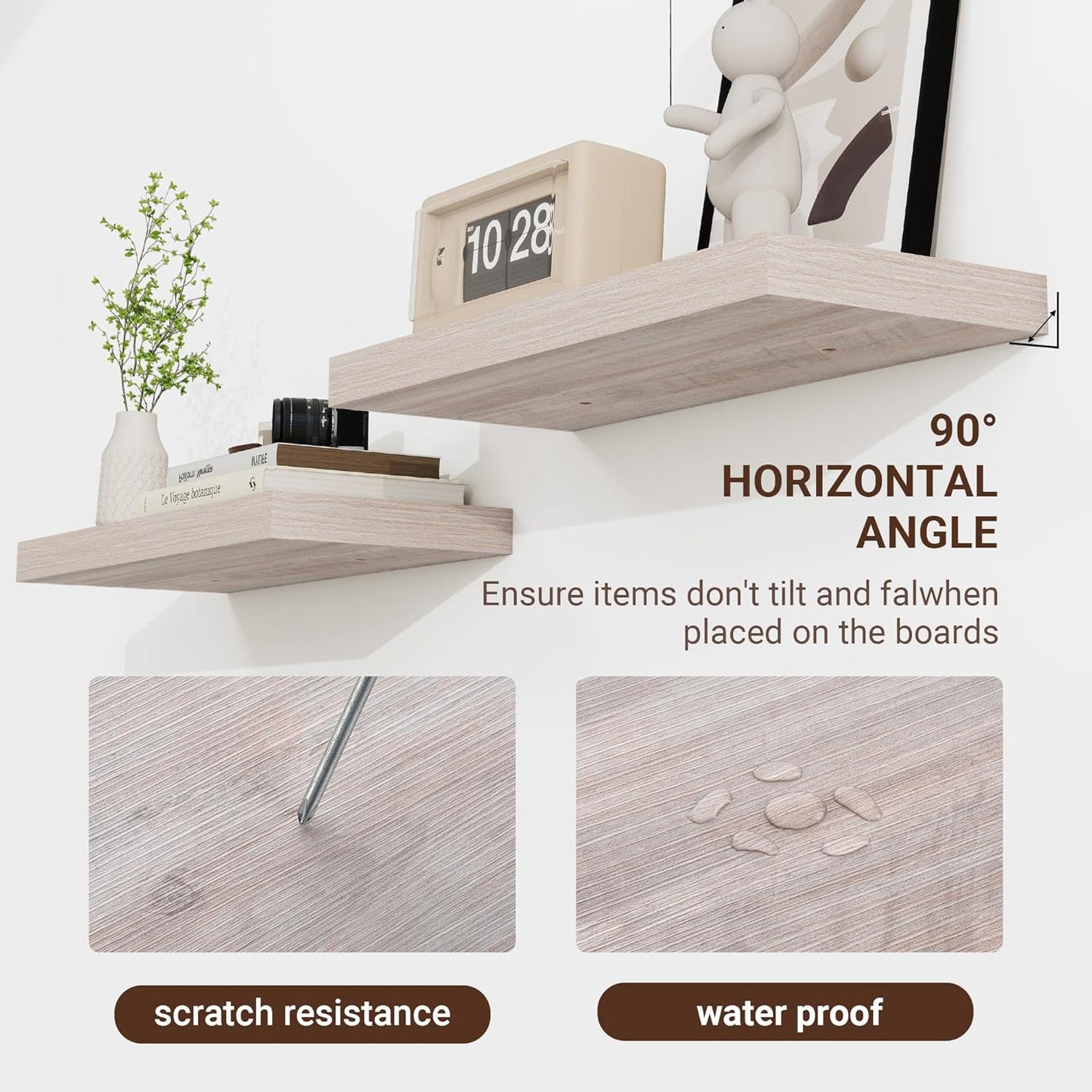 48 Inch Floating Shelves, 3D Textured Wood Grain, 48"x9.25"x1.5" Inch Deep Floating Shelves for