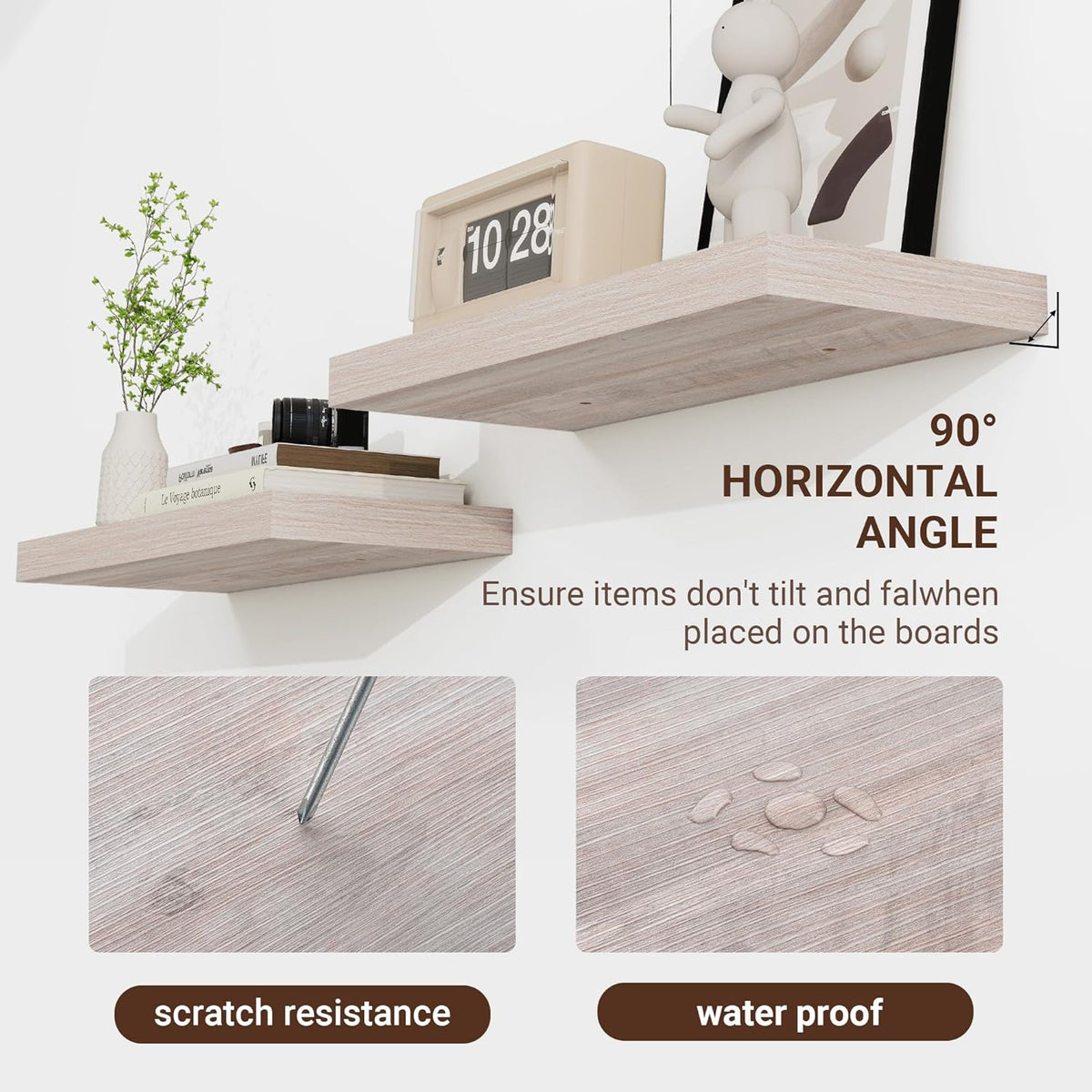 48 Inch Floating Shelves, 3D Textured Wood Grain, 48"x9.25"x1.5" Inch Deep Floating Shelves for
