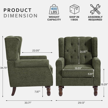 Lumibee High Back Accent Chair,Upholstered Wingback Armchair with Solid Wood Legs for Small