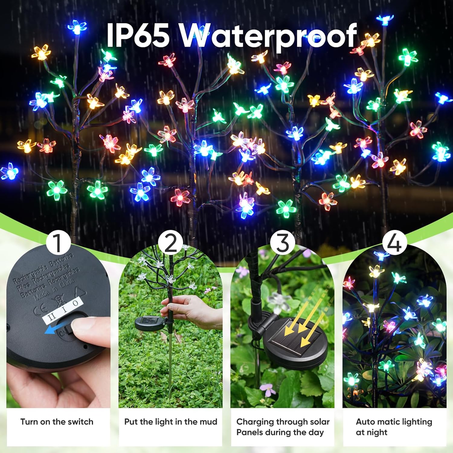 Solar Garden Lights Outdoor,Waterproof Solar Lights for Outside Decorative 4Pack, 80Led Flowers