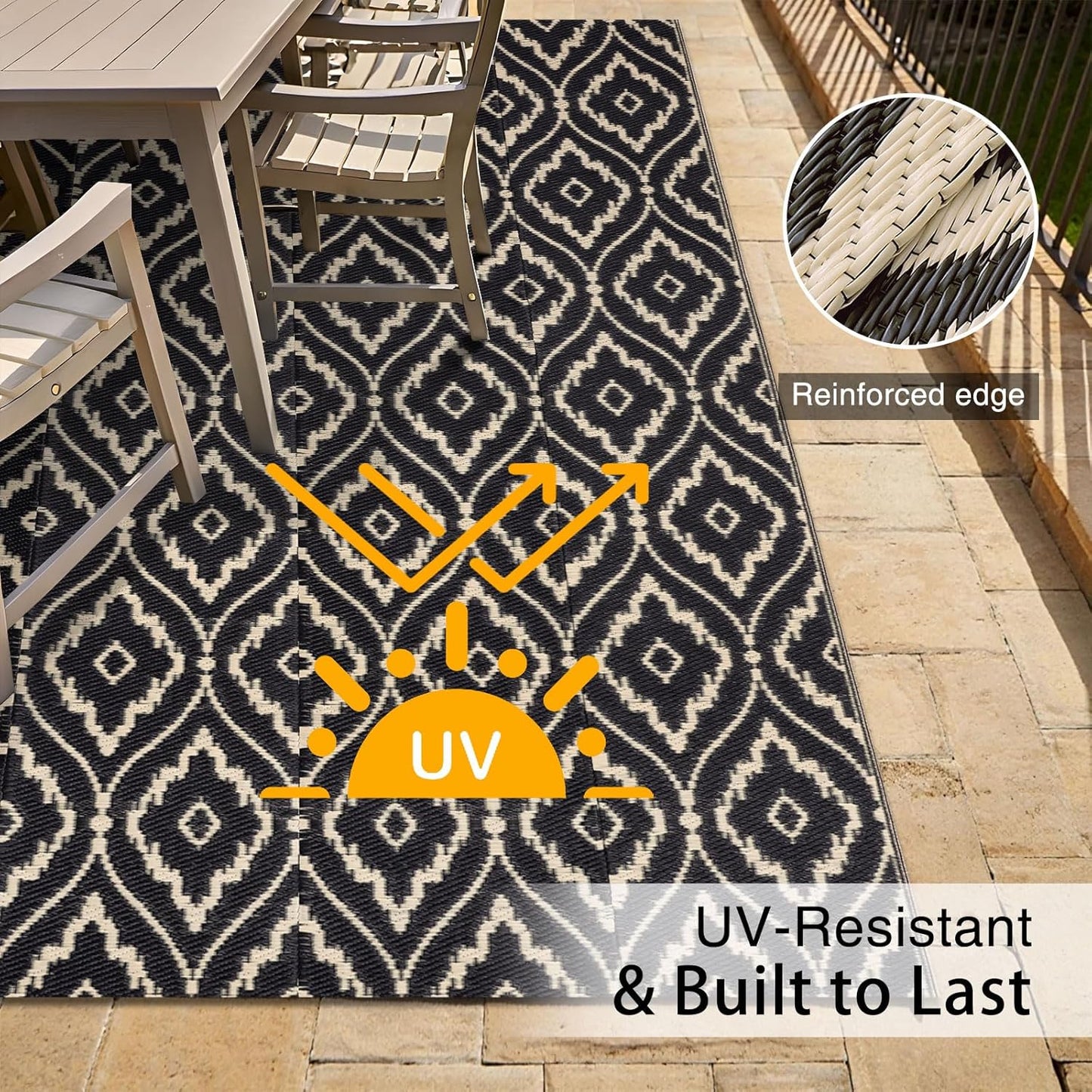 OLANLY Outdoor Rug 5x8 ft Waterproof, Outdoor Plastic Straw Rug with Geometric Pattern Clearance