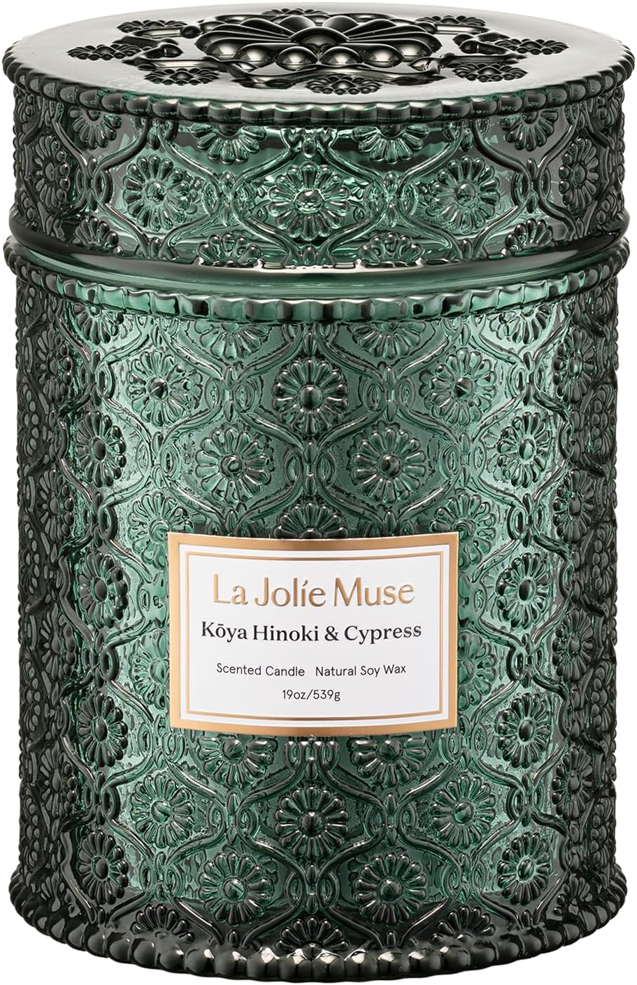 LA JOLIE MUSE Kōya Hinoki & Cypress Scented Candle – Pine, Leather & Hinoki | 19 oz Festive