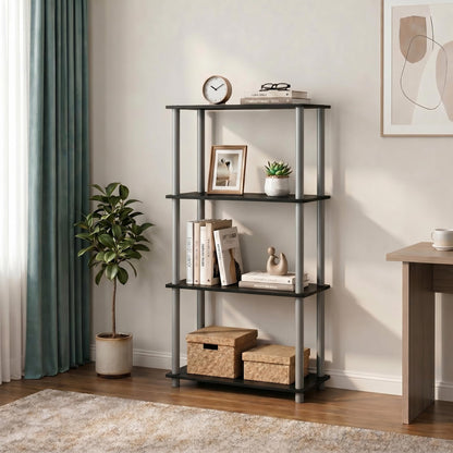 Furinno Turn-N-Tube Storage Shelves, 4-Tier Book Shelf, Corner Shelf, Toolless Open Shelves, for