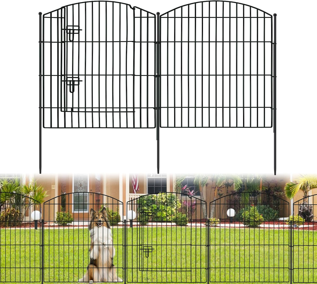 No Dig Decorative Garden Fence with Gate 32in (H) x 24ft (L), 9 Panels + 1 Gate +11 Stakes