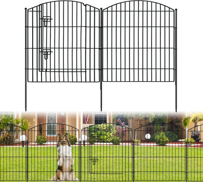No Dig Decorative Garden Fence with Gate 32in (H) x 24ft (L), 9 Panels + 1 Gate +11 Stakes