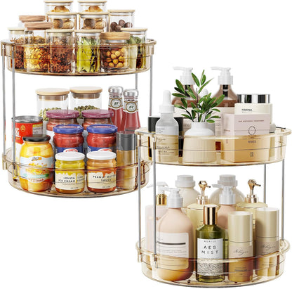 LAMU 2 Pack 2 Tier Lazy Susan Turntable Organizer 12'' Rotating Spice Rack Organization for
