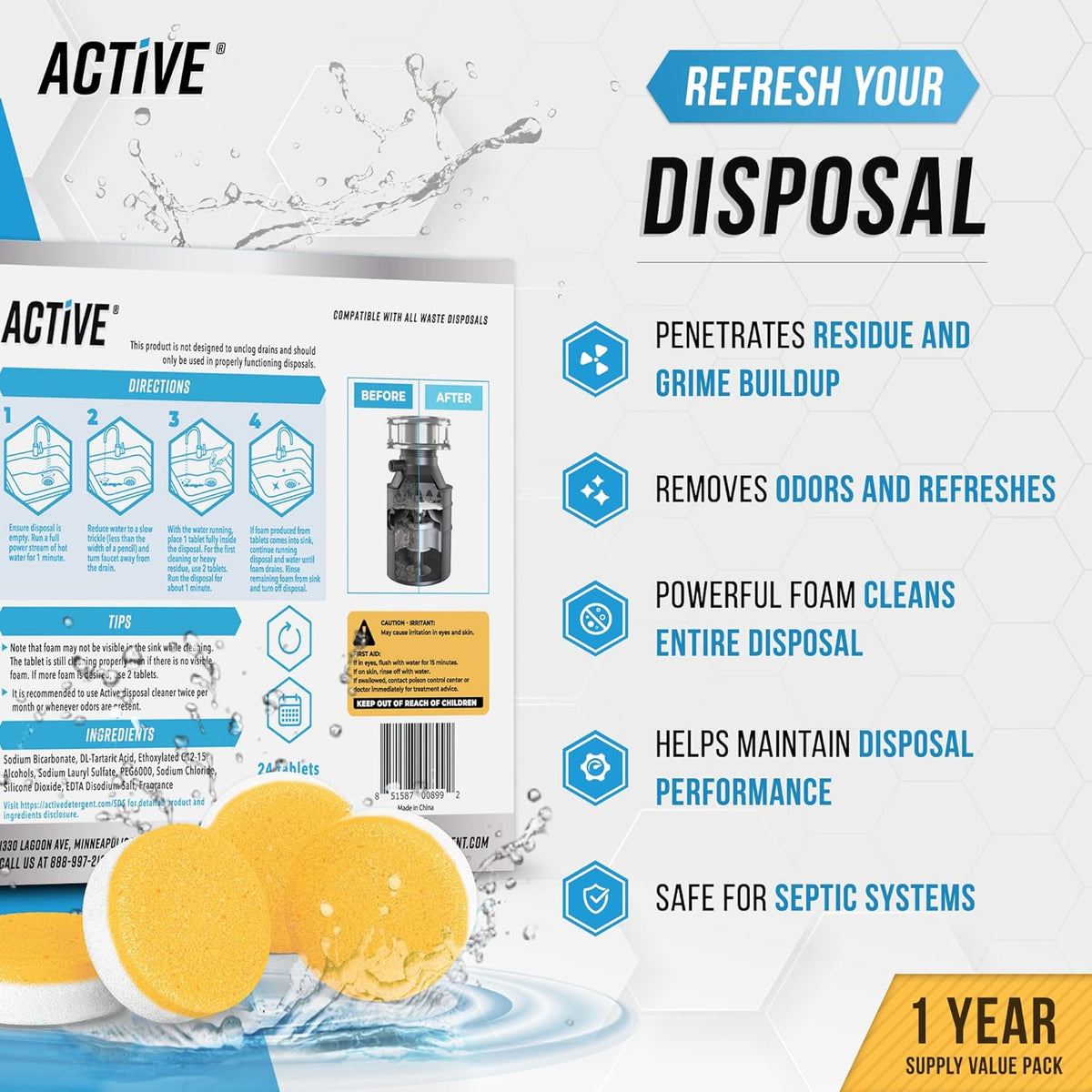 Washing Machine Dishwasher & Disposal Cleaning Tablets - Appliance Refresh Bundle Includes 12 Month