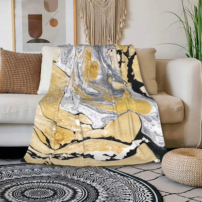 HGOD DESIGNS Gold Golden and Silver Marble Ink Abstract Painting Flannel Fleece Bed Blanket Throw