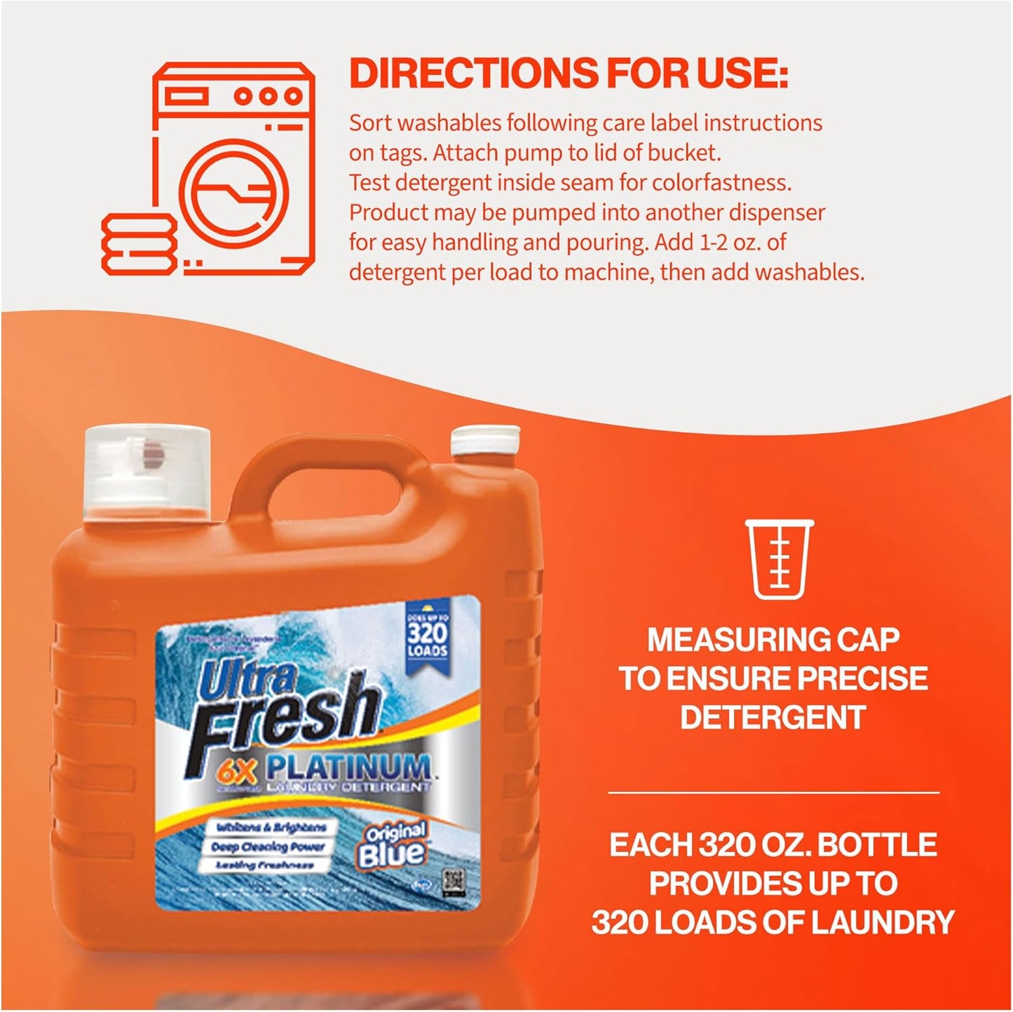 Ultra Fresh 2 x 2.5 Gallon Liquid Laundry Detergent Washing Soap for All Machine Types, 6X