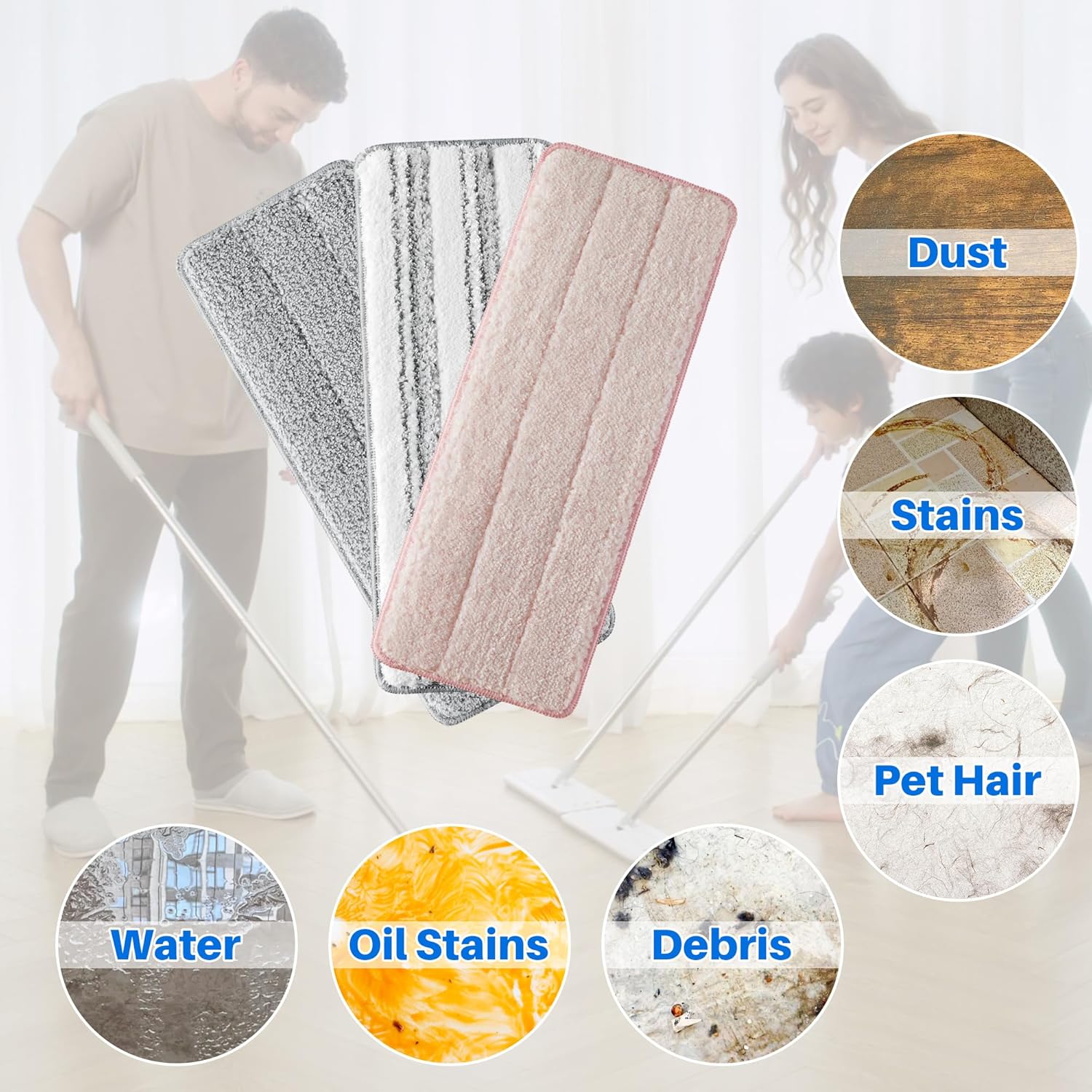 JOYMOOP Mop Replacement Pads, Reusable Microfiber Mop Pads for 13-inch Flat Mop and Mop Bucket Set