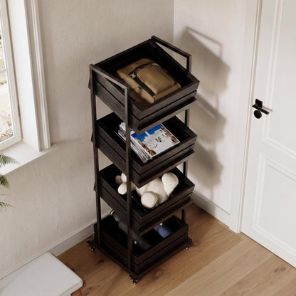LITTLE TREE 4-Tier Basket Stand with Locked Wheels, Mobile Fruit and Vegetable Storage, Floor Stand