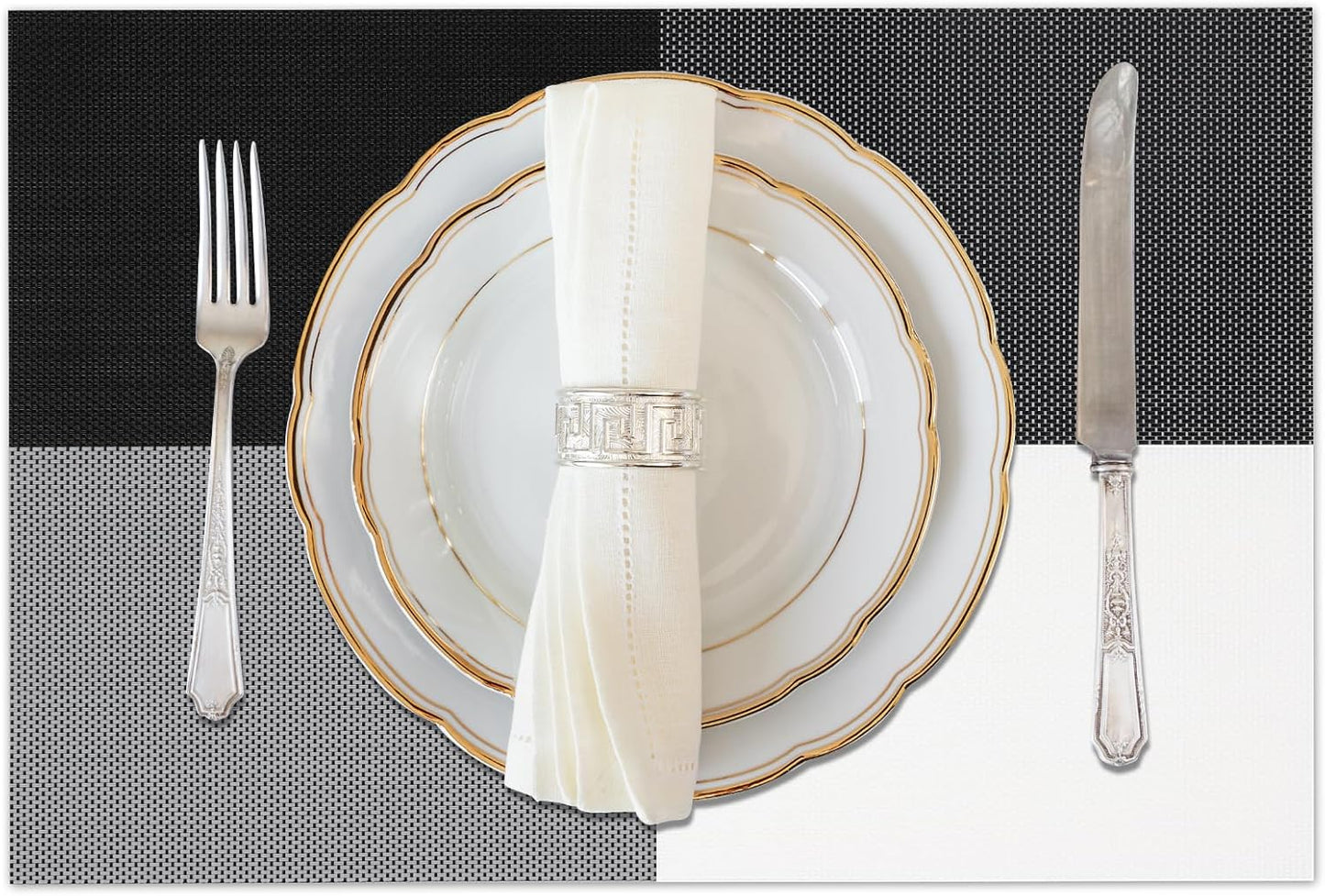 Vinyl Plastic Placemats Set of 4 Washable Heat Resistant Non-Slip Elegant Indoor Outdoor Kitchen
