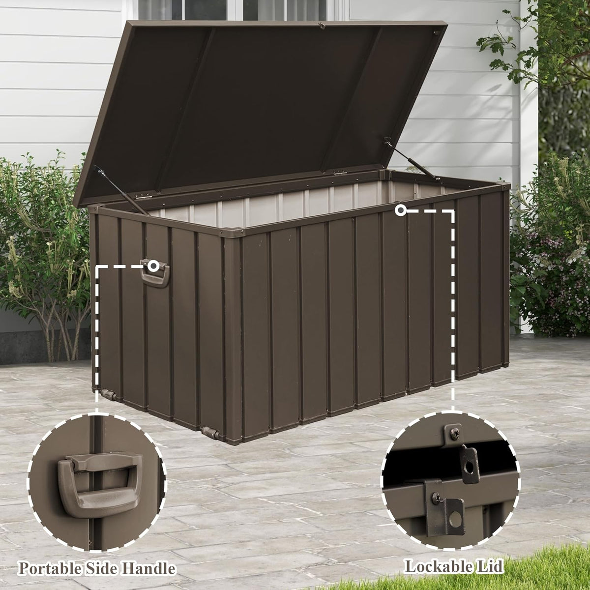 Domi Deck Box 190 Gallon, Waterproof Lockable Steel Outdoor Storage Container for Outside Cushions