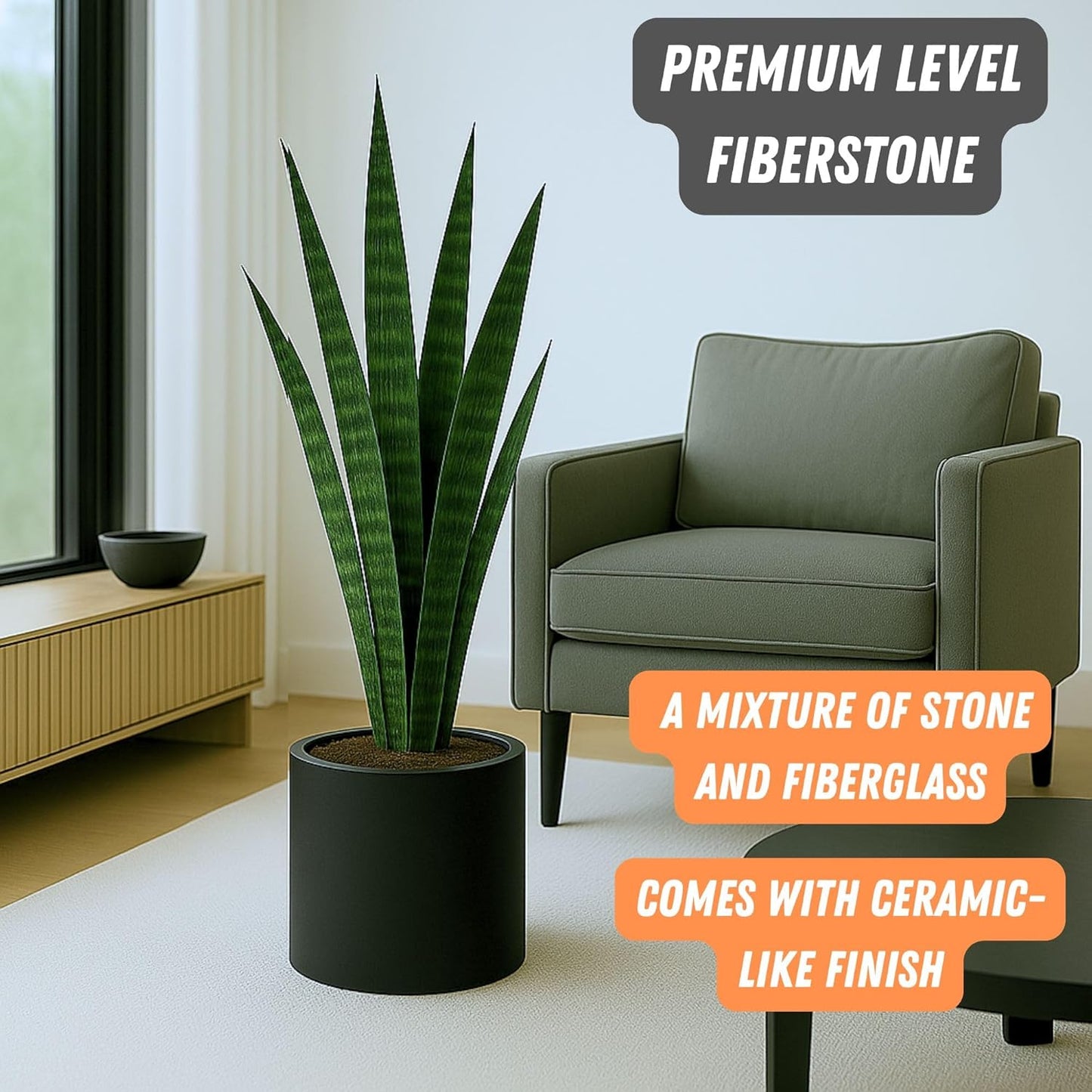 Fox & Fern 10 Inch Black Plant Pot with Drainage Plug — Premium Lightweight Fiberstone Matte Black