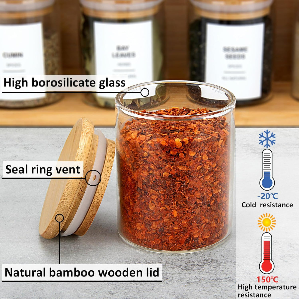4OZ Glass Spice Jars with Bamboo Lids and 315 Labels, 32 Pcs Clear Food Storage Containers for
