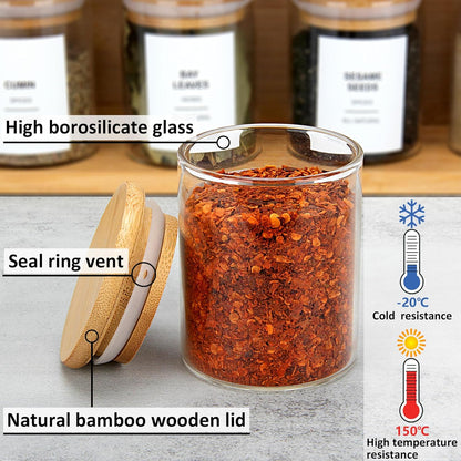 4OZ Glass Spice Jars with Bamboo Lids and 315 Labels, 32 Pcs Clear Food Storage Containers for