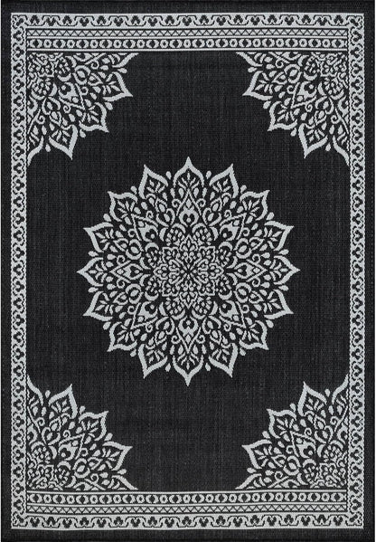 CAMILSON Outdoor Rug, 8x10 Medallion Black White Modern Area Rugs for Indoor and Outdoor Patios