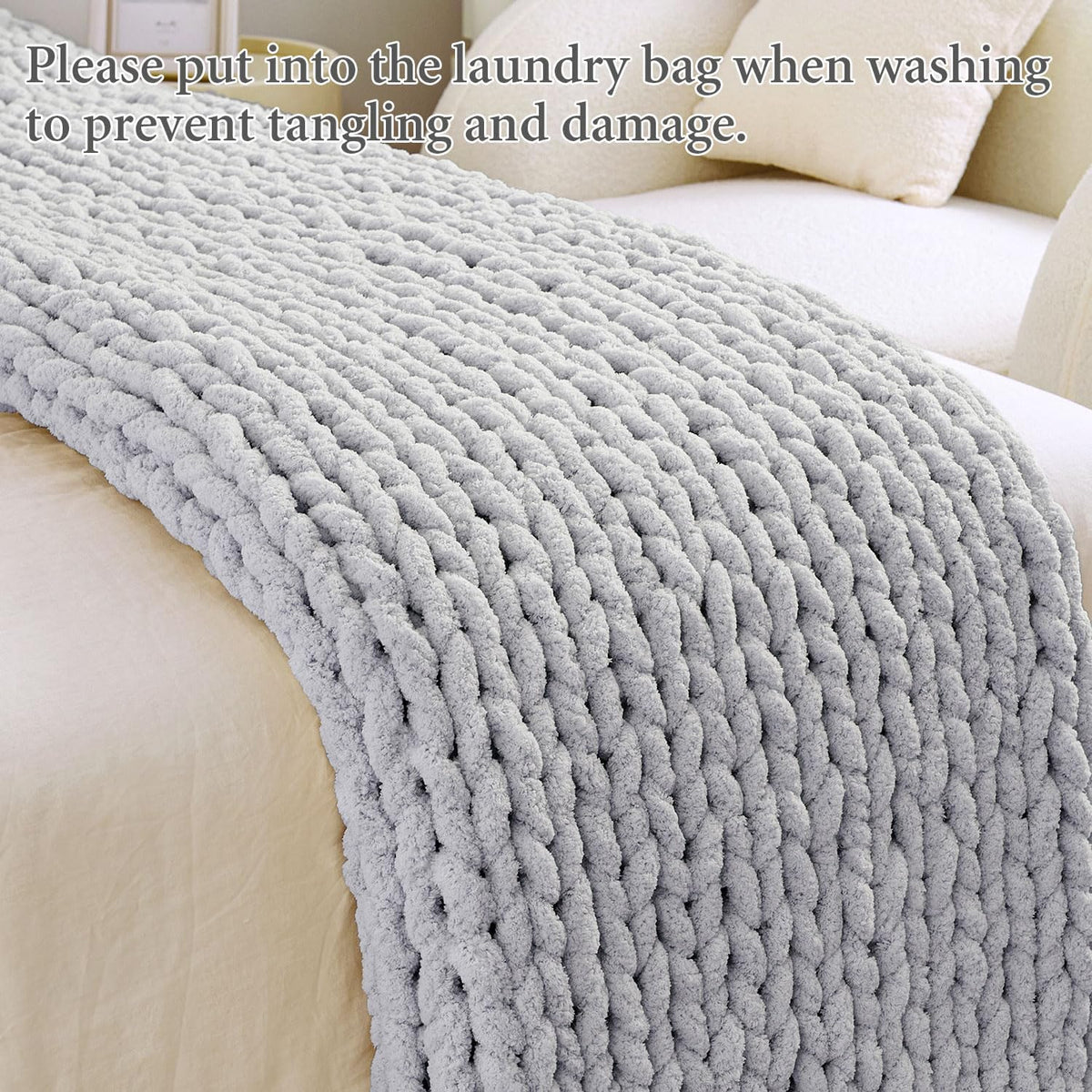 Admitrack Chunky Knit Blanket Throw, 100% Hand Knit Chenille Throw Blanket for Sofa & Home Decor