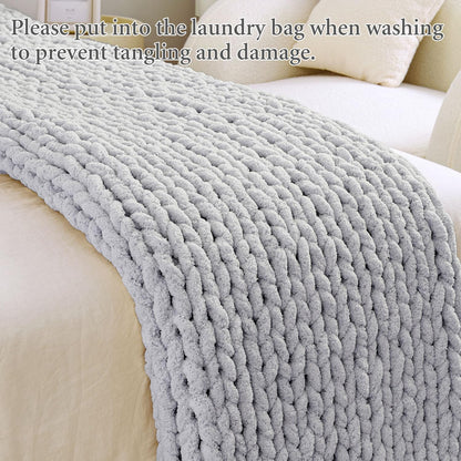Admitrack Chunky Knit Blanket Throw, 100% Hand Knit Chenille Throw Blanket for Sofa & Home Decor