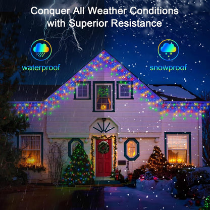 132FT 1332 LED Outdoor Christmas Lights - 296 Ice Drops, 12 Pro Modes with Timer Memory &